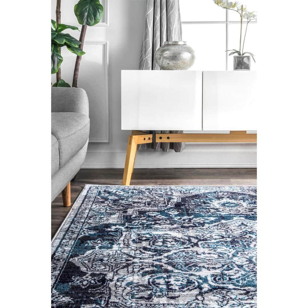 Nuloom Maryanne Geometric 4x6 Indoor Area Rug for Living Room Bedroom Dining Room Kitchen, Blue/Ivory