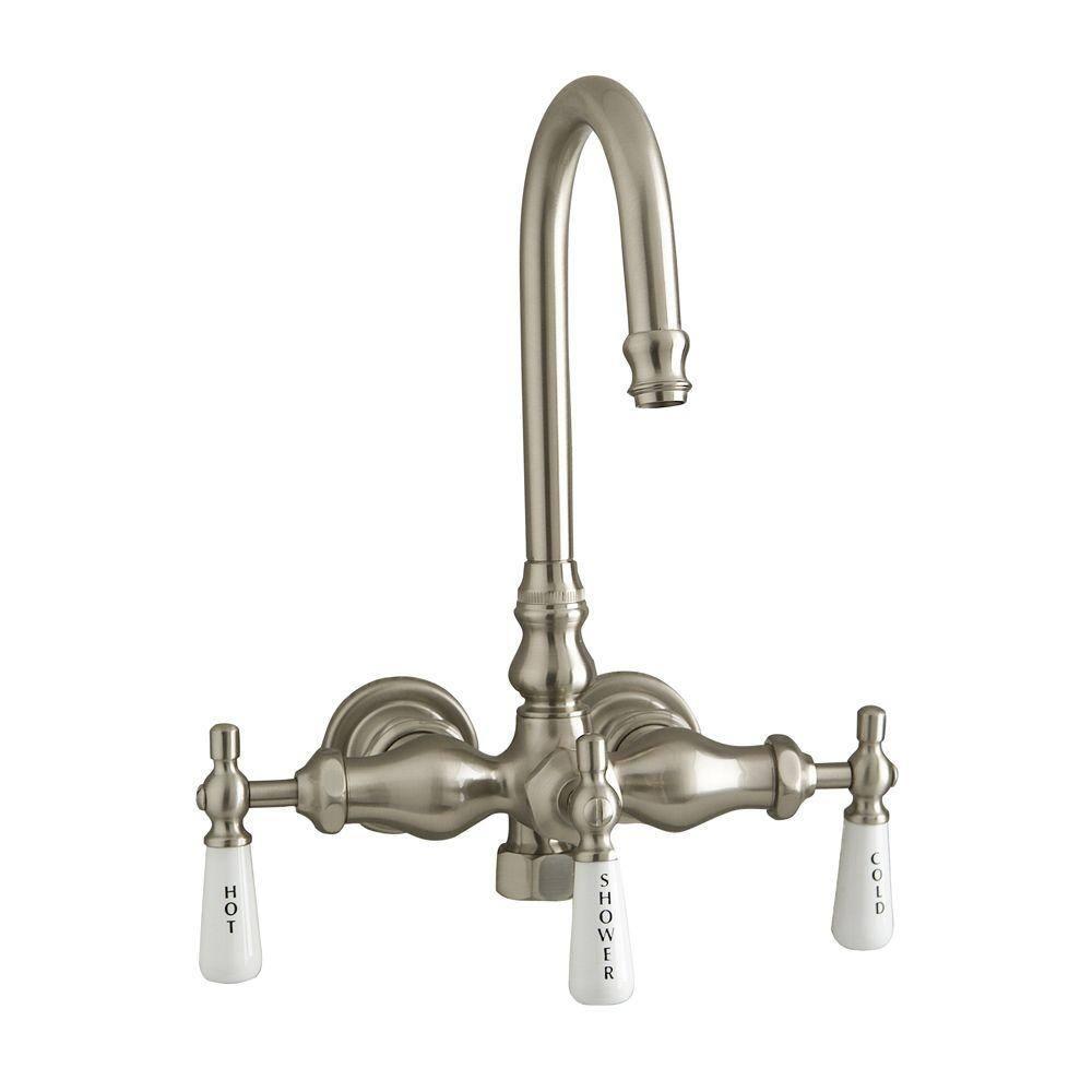 Barclay 3 Handle Bathroom Clawfoot Tub Faucet with Diverter 4024-PL-SN