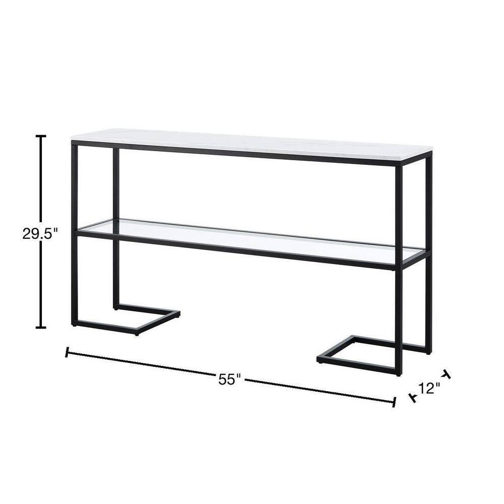Evelyn&Zoe Errol 55" Wide Rectangular Console Table with Faux Marble Top, Blackened Bronze