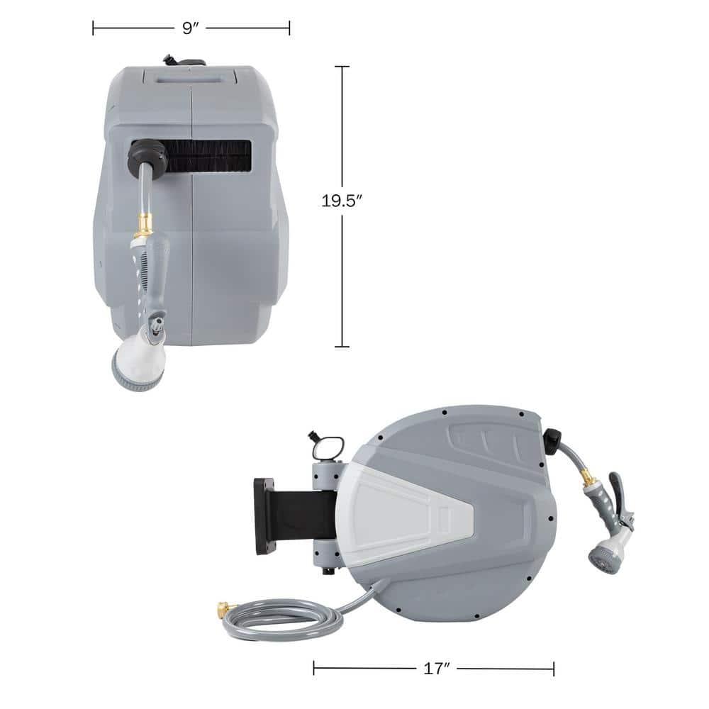 Retractable Hose - 100 FT Garden Hose with 9 Nozzle Patterns - Hose Reel Wall Mount with 180-Degree Swivel Bracket and Auto-Rewind by Pure Garden