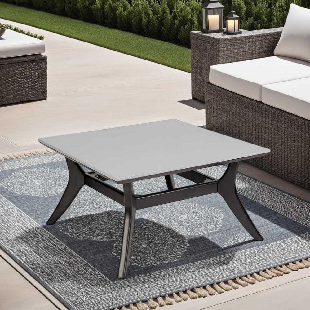 Armen Living Beckham Outdoor Coffee Table In Eucalyptus Wood And Super Stone