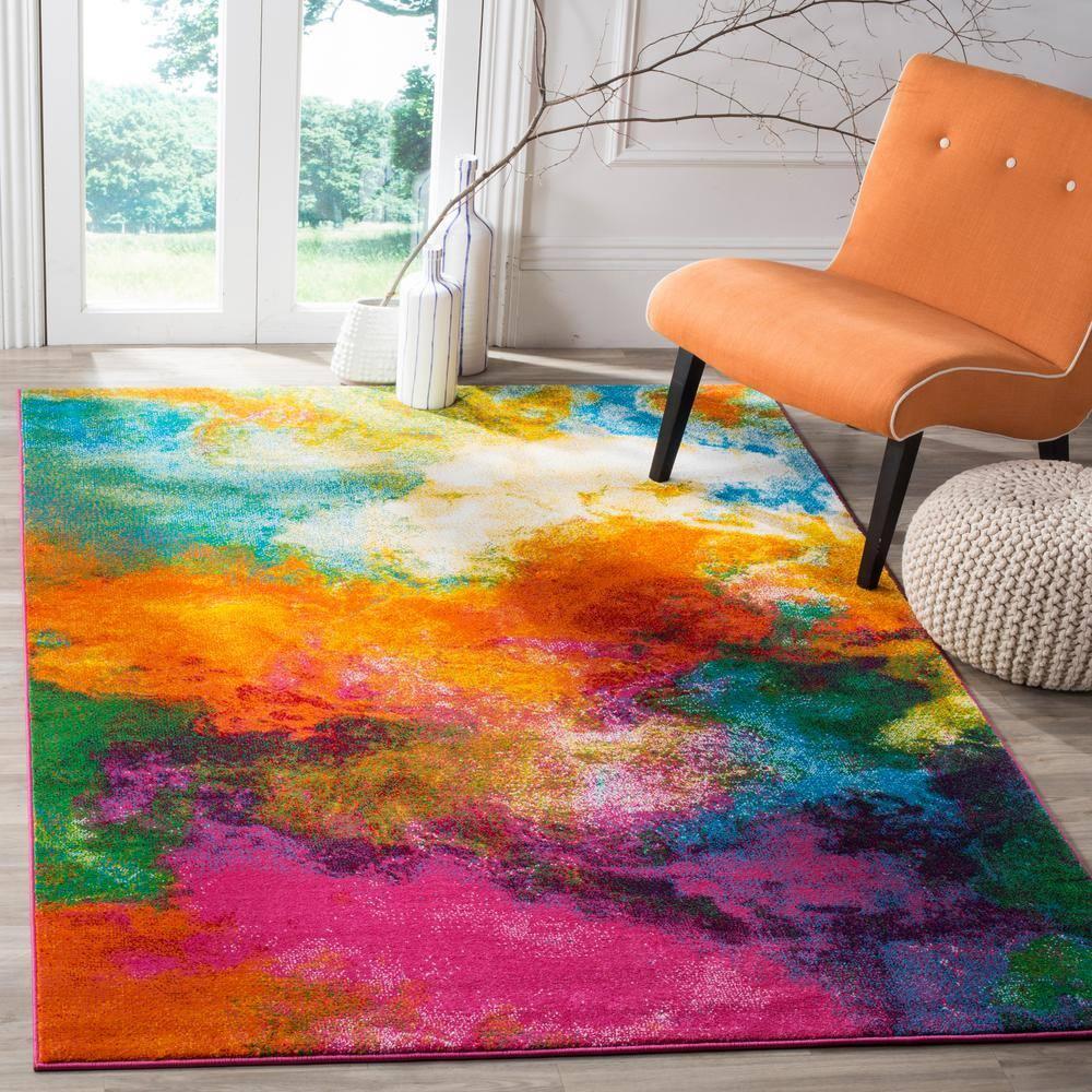 Watercolor WTC619 Power Loomed Area Rug - Orange/Green - 6'7"x9' - Safavieh.