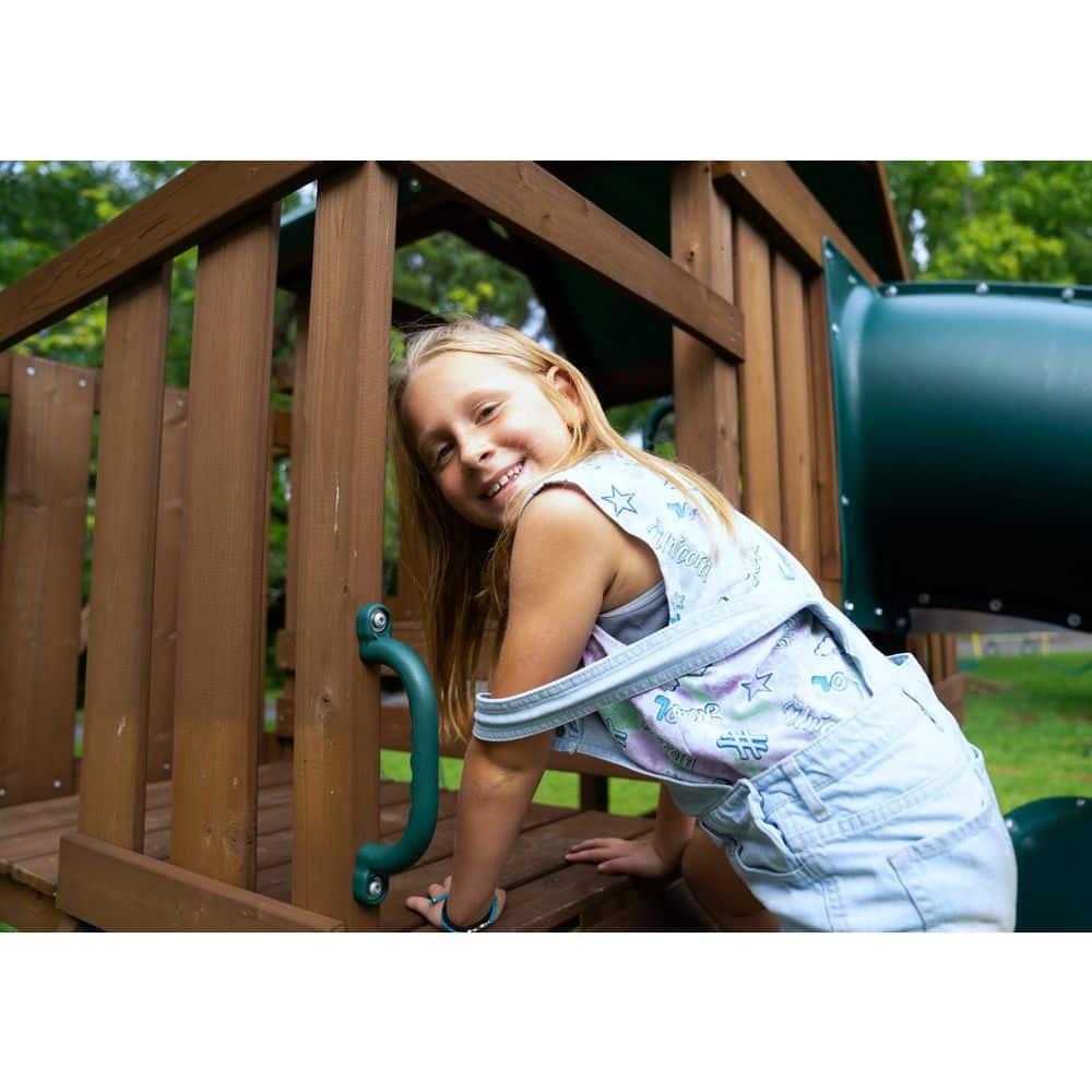 Swing-N-Slide Tellico Terrace Wooden Backyard Swing Set with Tube Slide, Wave Slide, Climbing Wall, and Swings