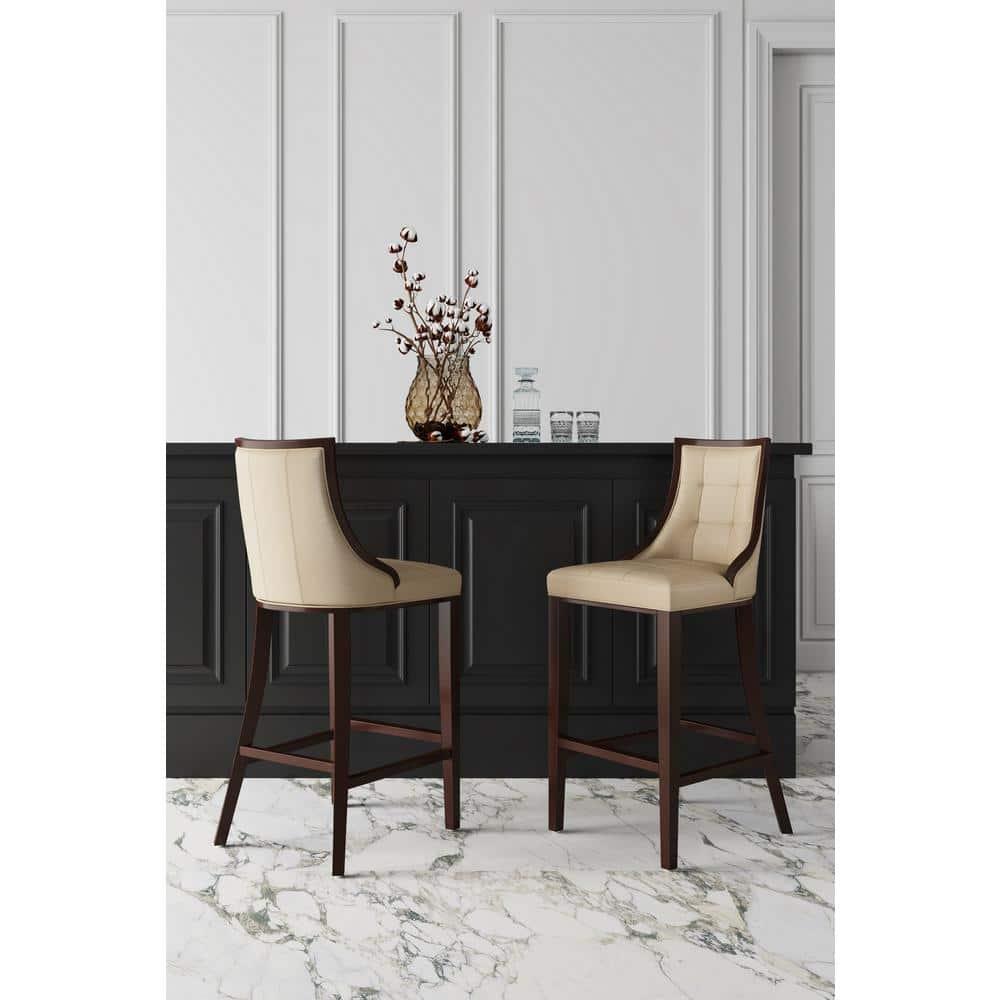 Fifth Avenue Upholstered Beech Wood Faux Leather Barstool Cream - Manhattan Comfort: Padded Back, Armless Design, Fixed Height