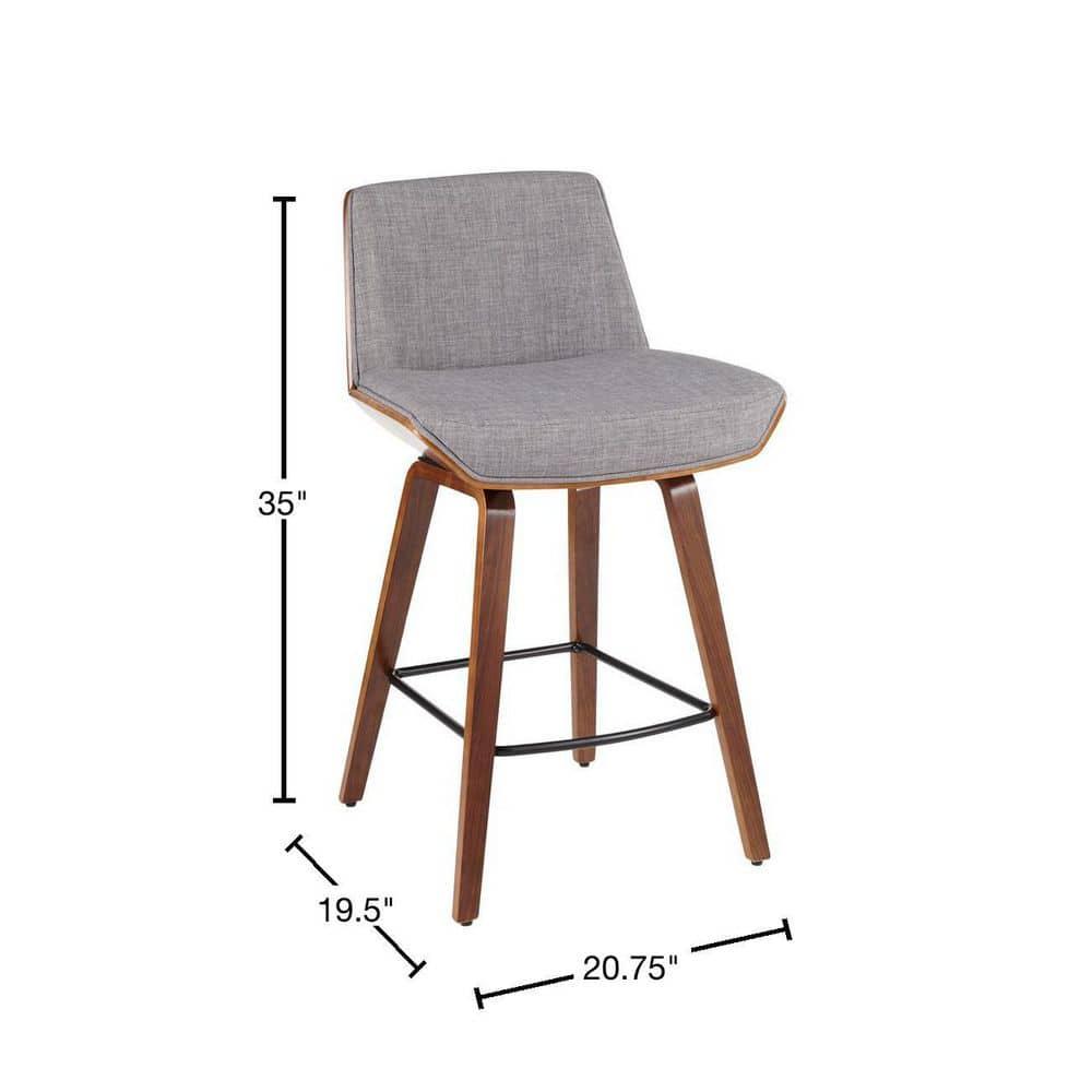 Corazza Mid Century Modern Counter Height Barstool Light Gray - LumiSource: Upholstered Seat, Wood Legs