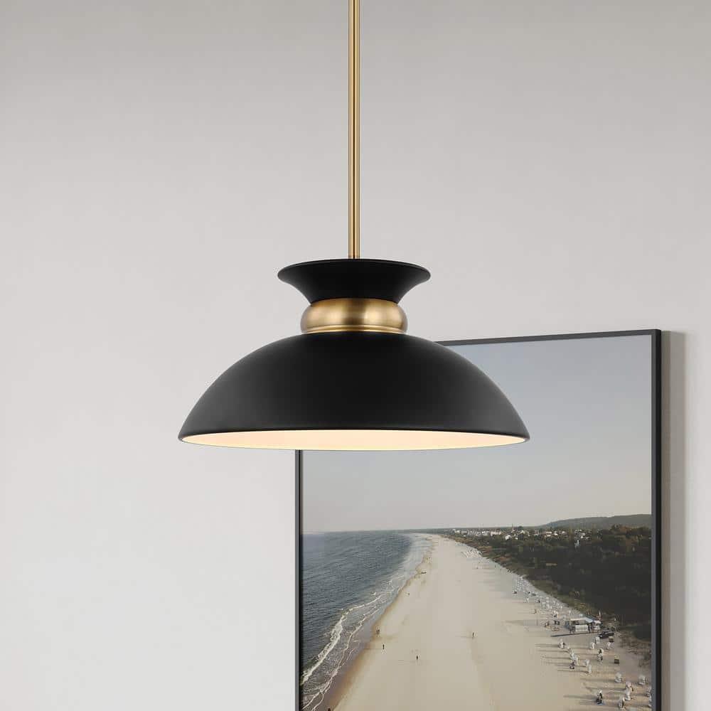 Nuvo Lighting Perkins 1 Light Small Pendant Matte Black with Burnished Brass