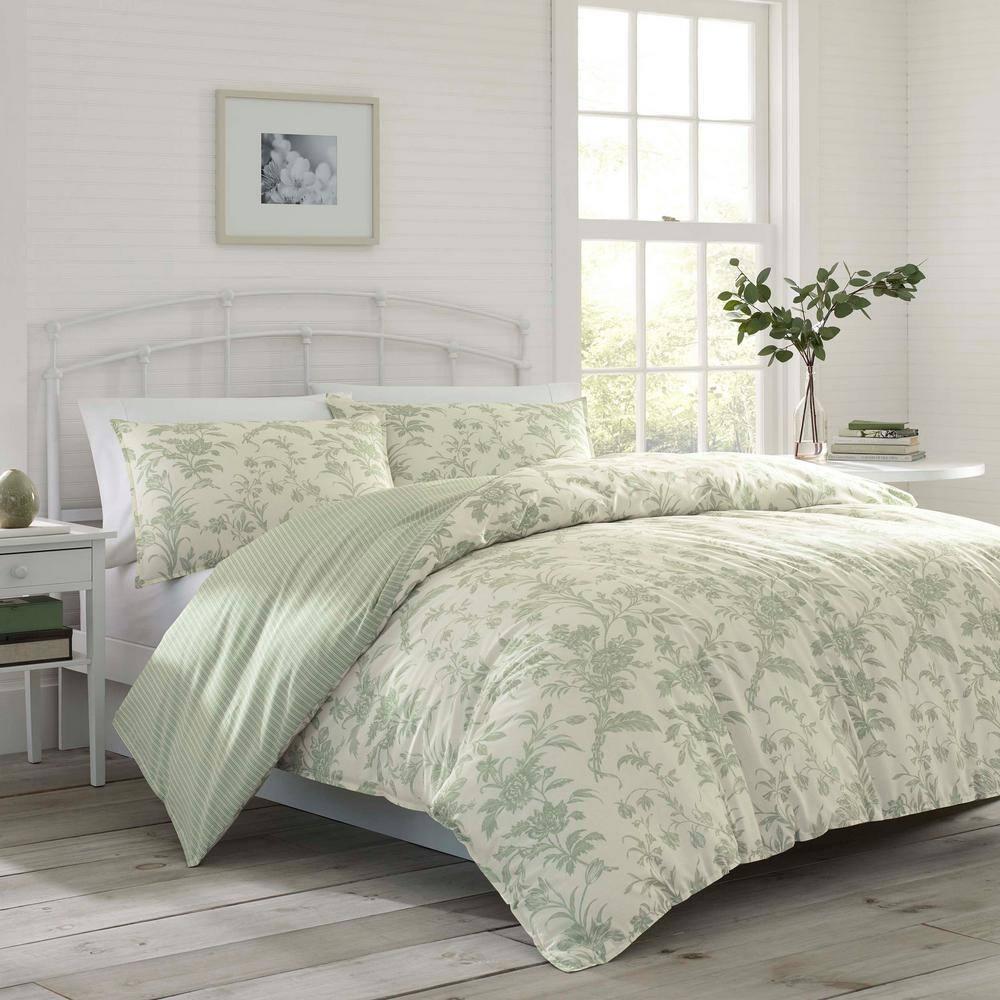 Laura Ashley Laura Ashley Natalie Green Cotton Bonus Duvet Cover Set
