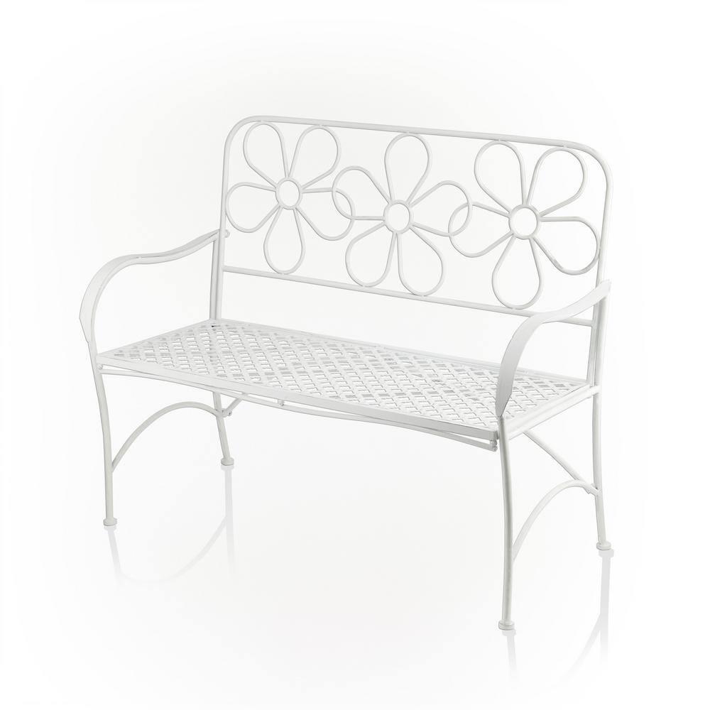 36" x 45" Daisy Metal Garden Bench White - Alpine Corporation