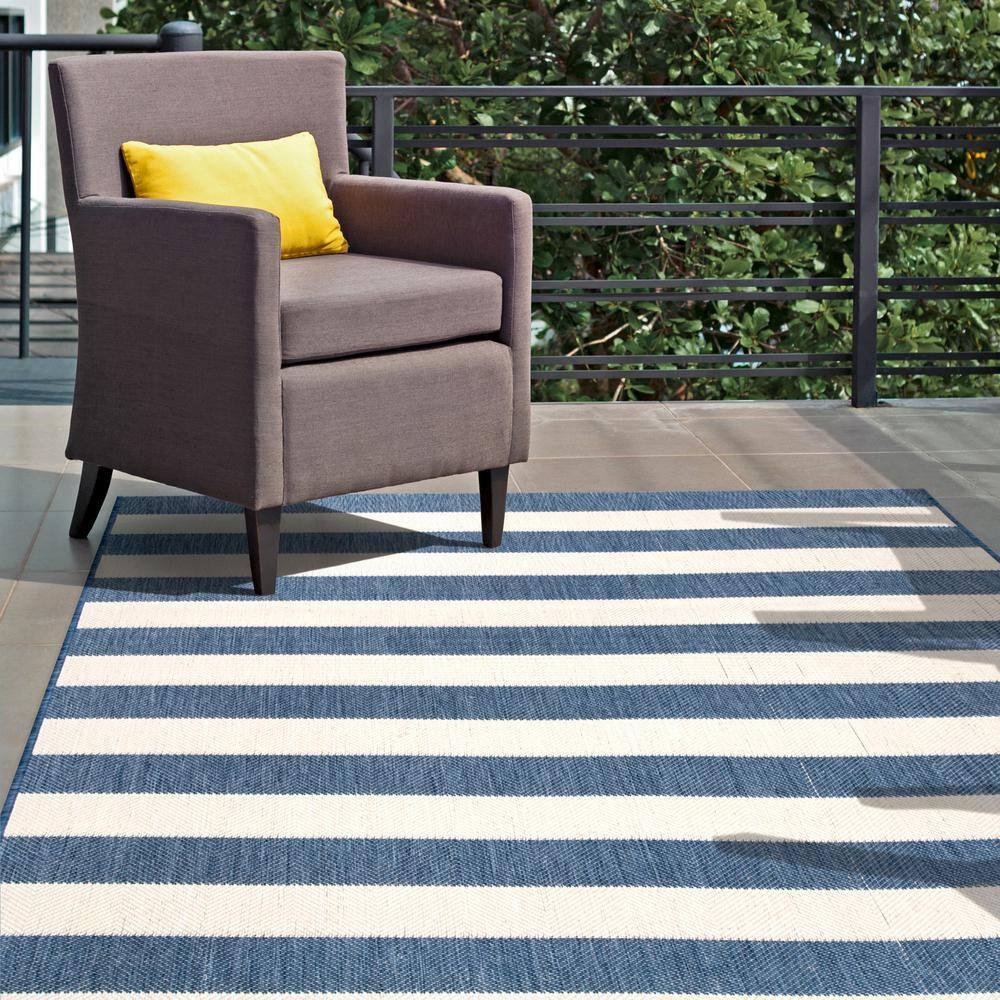Nuloom Alexis Striped 3x5 Indoor/Outdoor Accent Rug for Living Room Patio Deck Front Porch Entryway Kitchen, Blue/Ivory