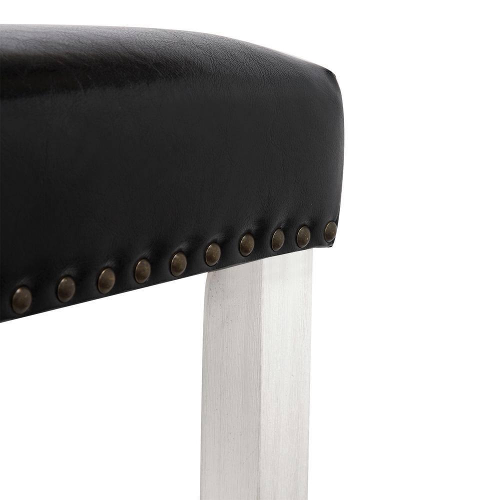 Polytrends Jameson Upholstered Polyester 29" Bar Stool with White Legs - (Set of 2) Antique White/Black