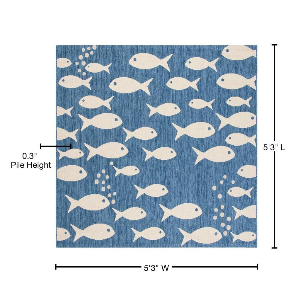 Courtyard CY6012 Power Loomed Indoor/Outdoor Area Rug - Blue/Beige - 5'3"x5'3" - Safavieh.