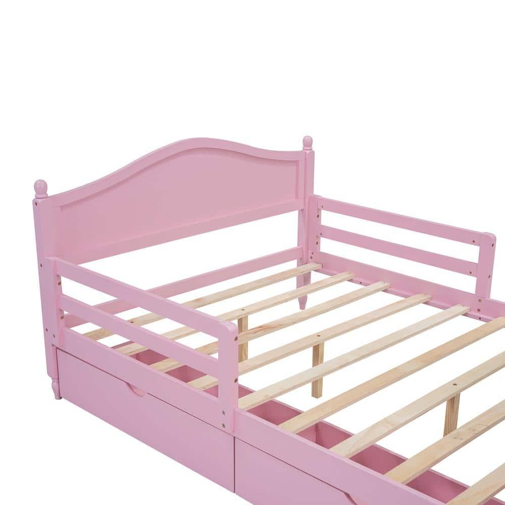 Harper & Bright Designs Kids Full Storage Bed Frame with 2 Drawers and Rails, Wood Platform Beds with Headboard and Footboard, Full Size Bed with Slat Support for Boys Girls,No Box Spring Needed,Pink