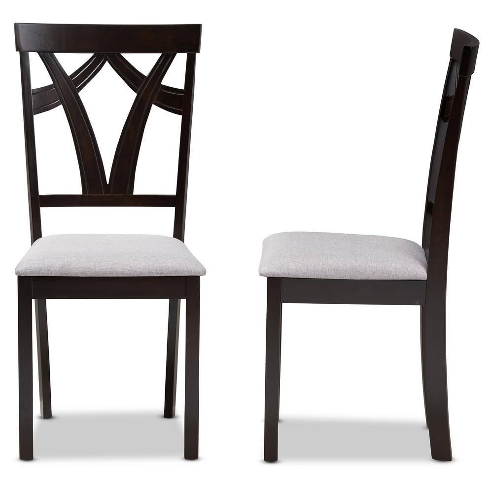 Set of 2 Sylvia Modern And Contemporary Fabric Upholstered And Finished Dining Chairs Gray/Dark Brown - Baxton Studio