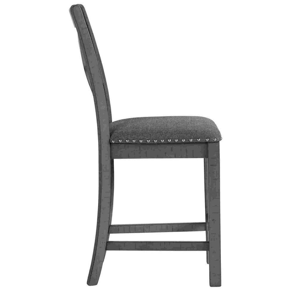 Barstool with Wooden X Shaped Back and Fabric Seat, Set of 2, Gray