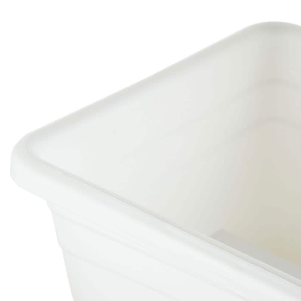 The HC Companies 24 Inch Wide Heavy Duty Plastic Deck Rail Mounted Garden Flower Planter Box with Removable Drainage Plugs, White