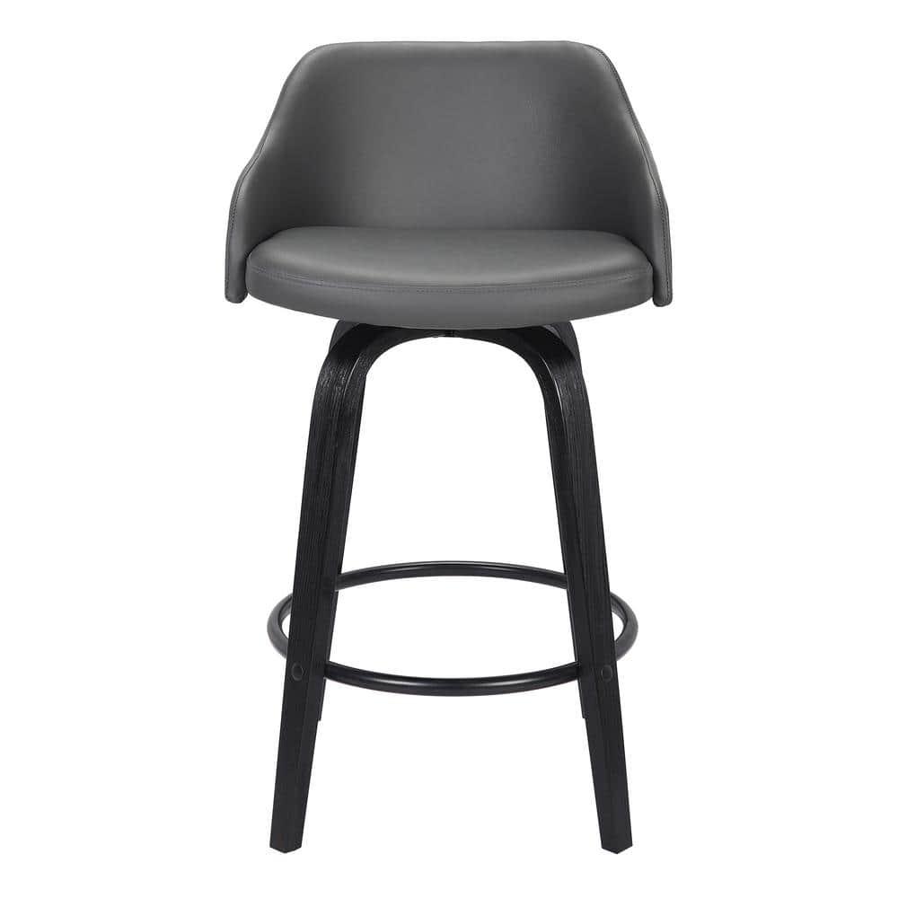 30" Alec Bar Height Swivel Barstool Black/Gray - Armen Living: Contemporary, 360-Degree, Low Back