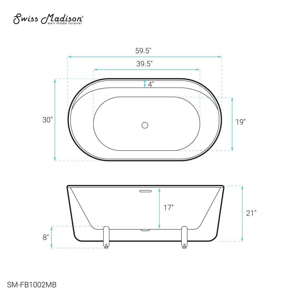 Swiss Madison Monaco 59" Freestanding Bathtub With Matte Black Stand SM-FB1002MB
