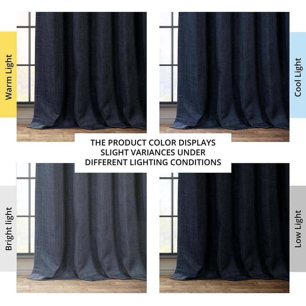 Nightfall Navy Blue Faux Linen Room Darkening Curtain - 50 in. W x 96 in. L (1 Panel)