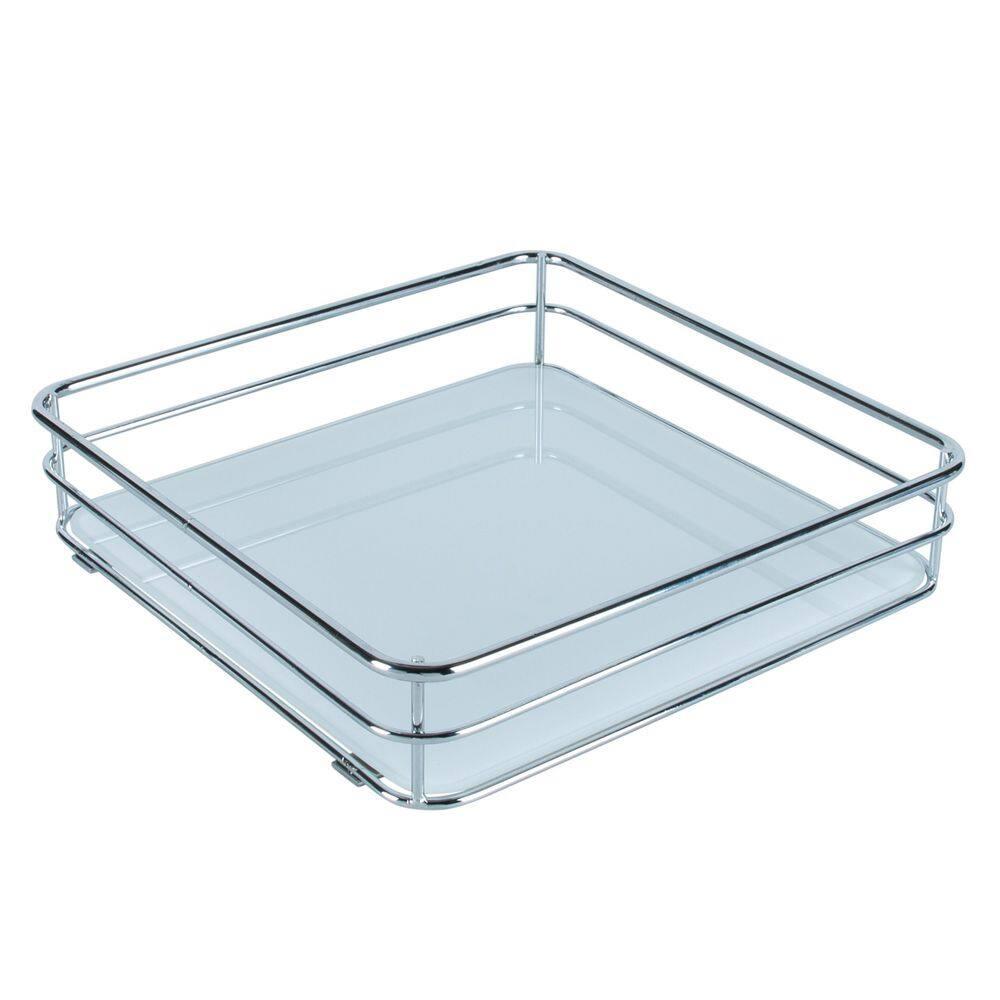 Square Vanity Tray with Glass Chrome - Elle Décor: Steel Bathroom Organizer, Perfume Display, Spot Clean