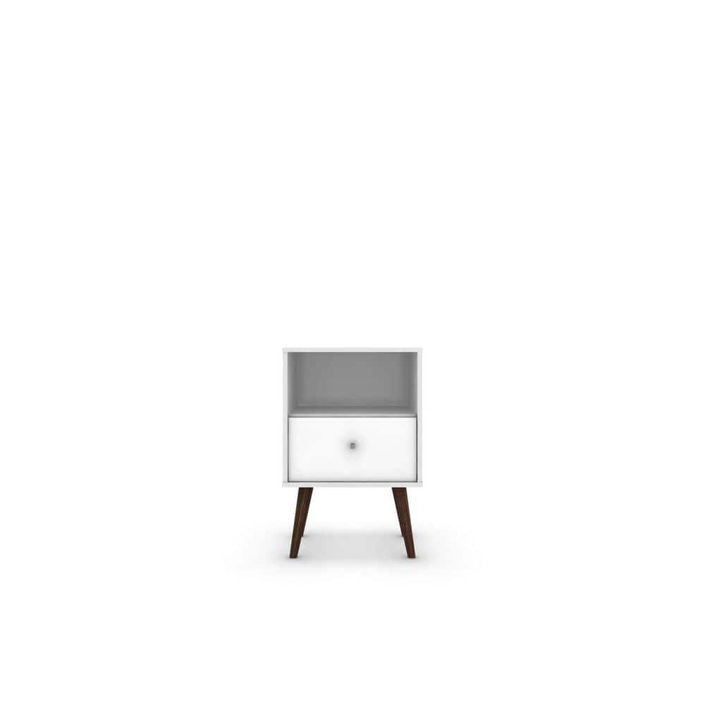Liberty 1.0 Mid Century Modern Nightstand White - Manhattan Comfort: Bedside Table with Storage & Shelving