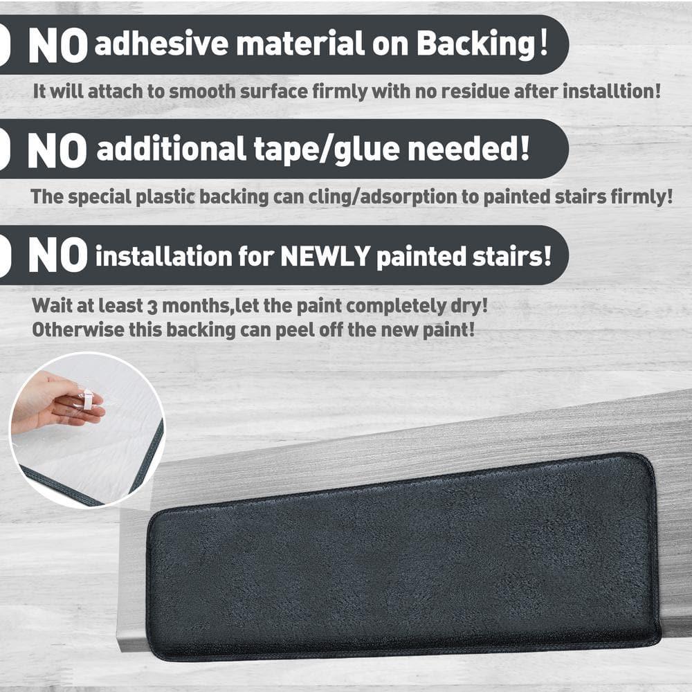 PURE ERA Non-Slip Ultra Plush Soft Bullnose Carpet Stair Treads Set of 14 Tape Free Washable Self Adhesive Dark Grey 9.5" x 30"x1.2"