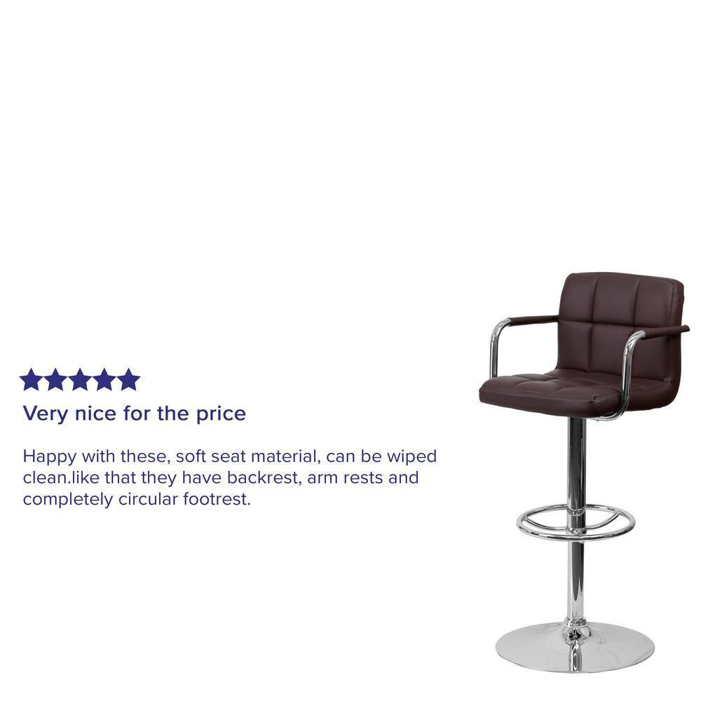 Flash Furniture Contemporary Quilted Vinyl Adjustable Height Barstool with Arms and Chrome Base