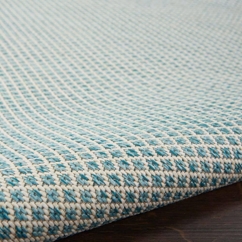 Nourison 2'2" x 8' Courtyard Modern Easy Care Flatweave Indoor Outdoor Runner Rug Ivory/Aqua