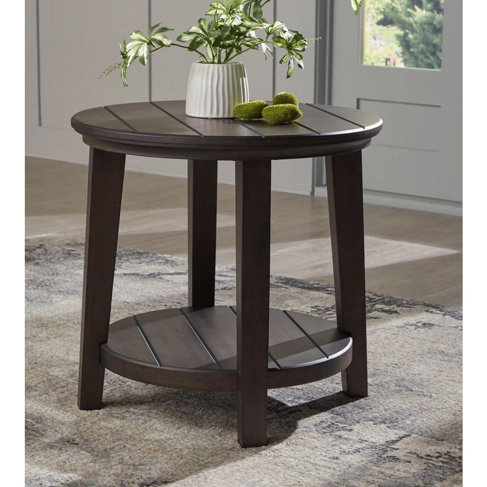 Signature Design by Ashley Celamar Modern Farmhouse End Table with Lower Shelf, Dark Brown