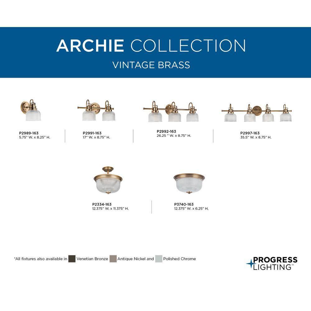 Archie Collection Four-Light Vintage Brass Clear Double Prismatic Glass Coastal Bath Vanity Light