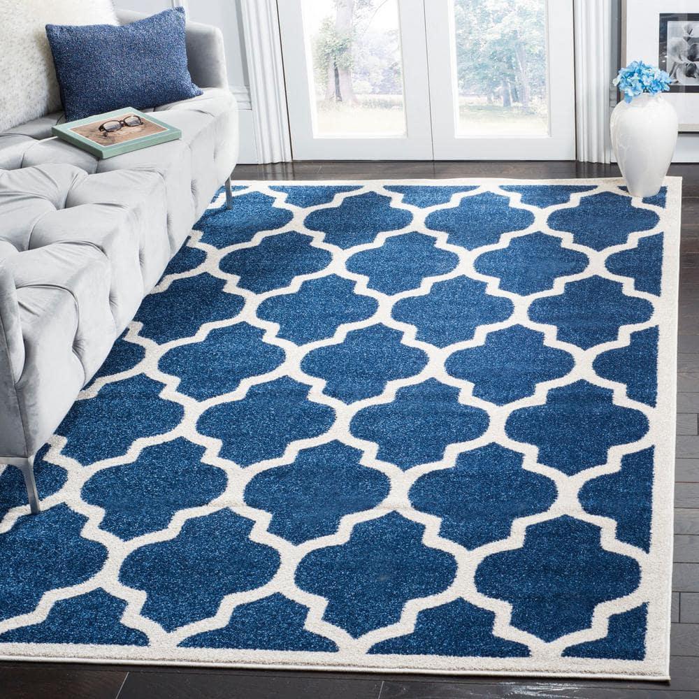 Amherst AMT420 Power Loomed Indoor Area Rug - Navy/Beige - 5'3"x8' - Safavieh