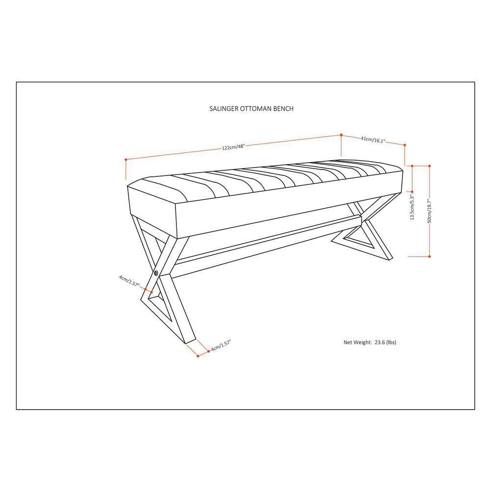 Simpli Home Salinger 48"W Large Ottoman Bench in Distressed Vegan Leather with Solid Wood Frame