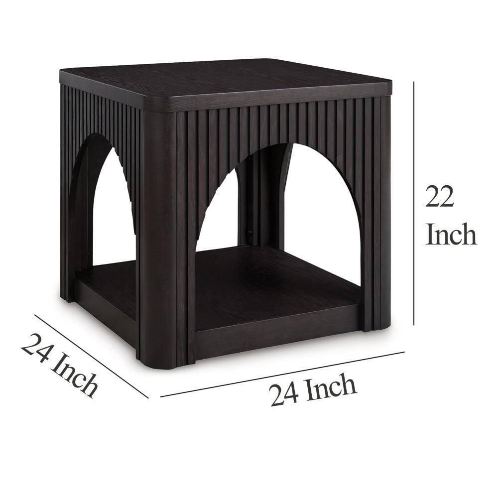 Benjara Yini Square Side End Table, Lattice, Arch Design, 24 Inch Black Wood