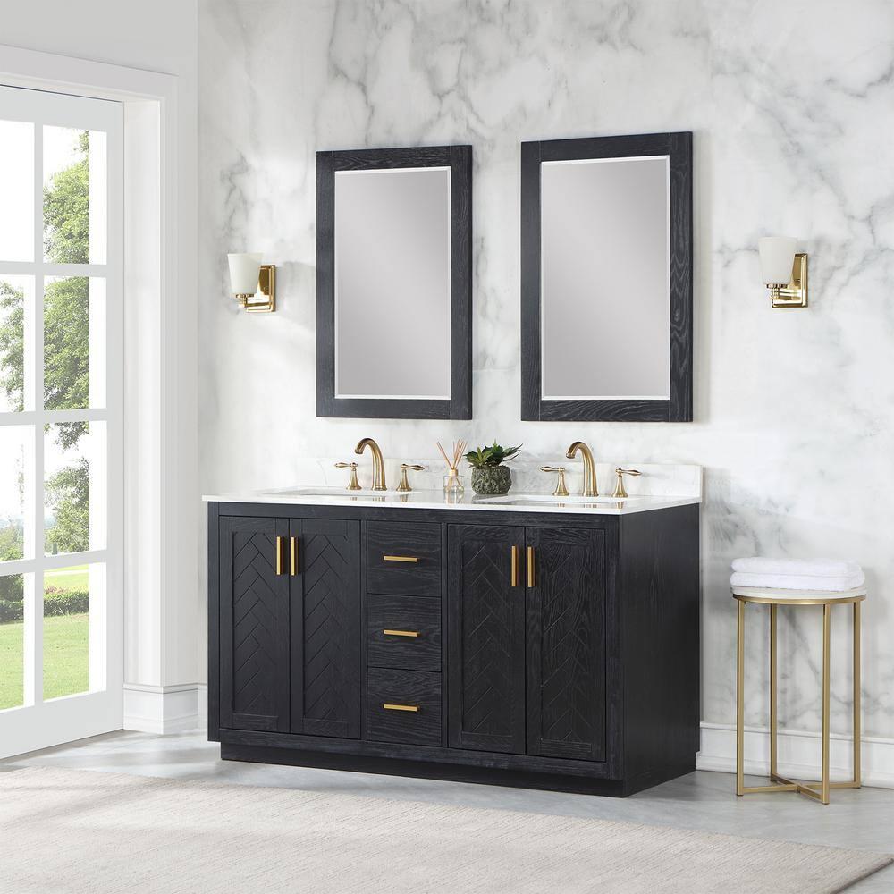 Gazsi 60" Double Bathroom Vanity Set in Black Oak without Mirror