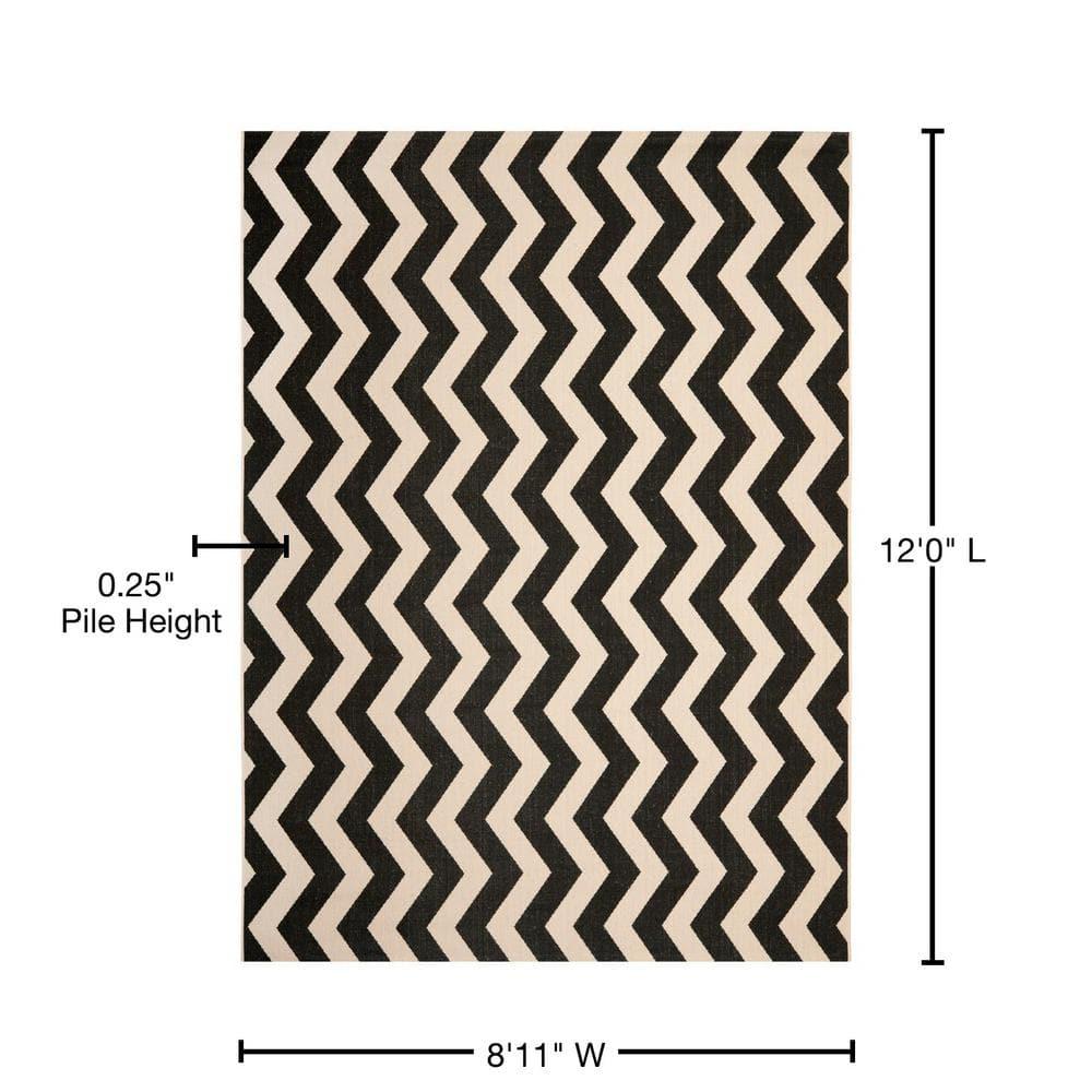 Courtyard Black/Beige 9 ft. x 12 ft. Geometric Indoor/Outdoor Patio  Area Rug
