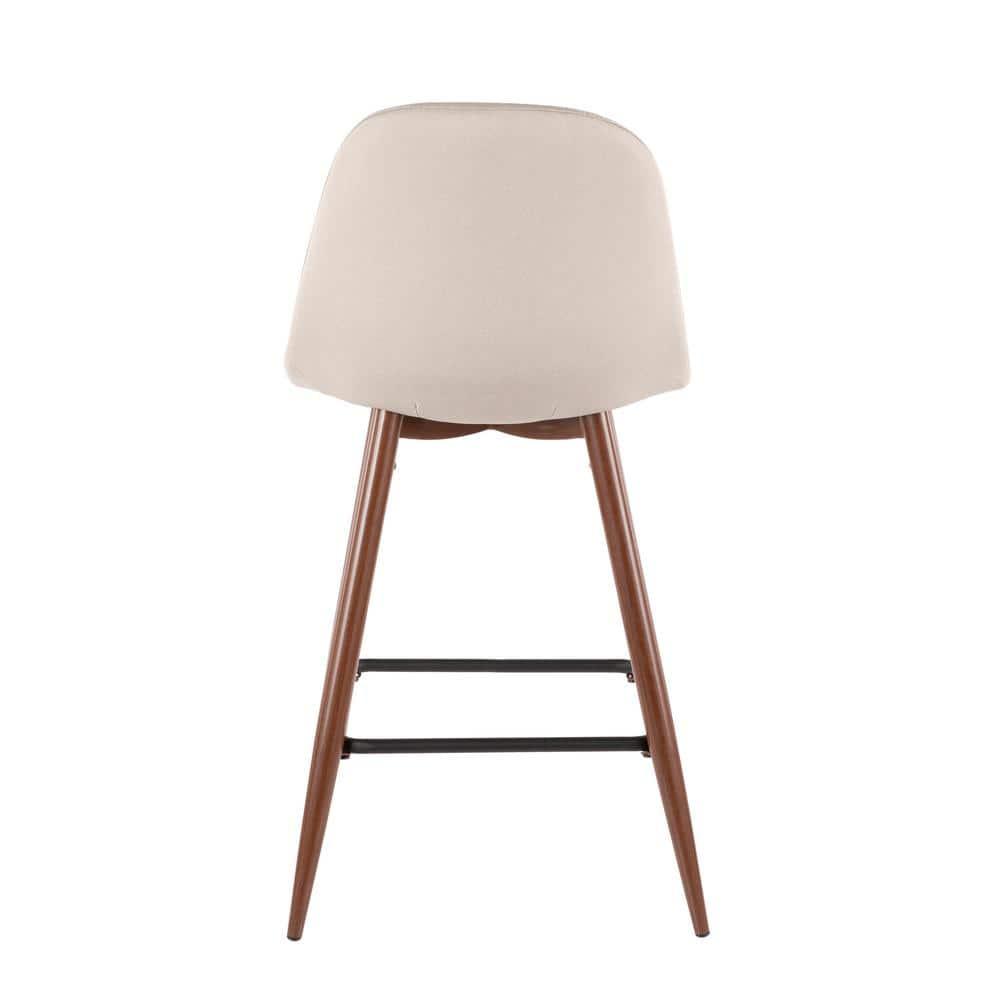 Set of 2 Pebble Mid-Century Modern Counter Height Barstools Beige - LumiSource: Steel Frame, Tapered Legs, Polyester Upholstery