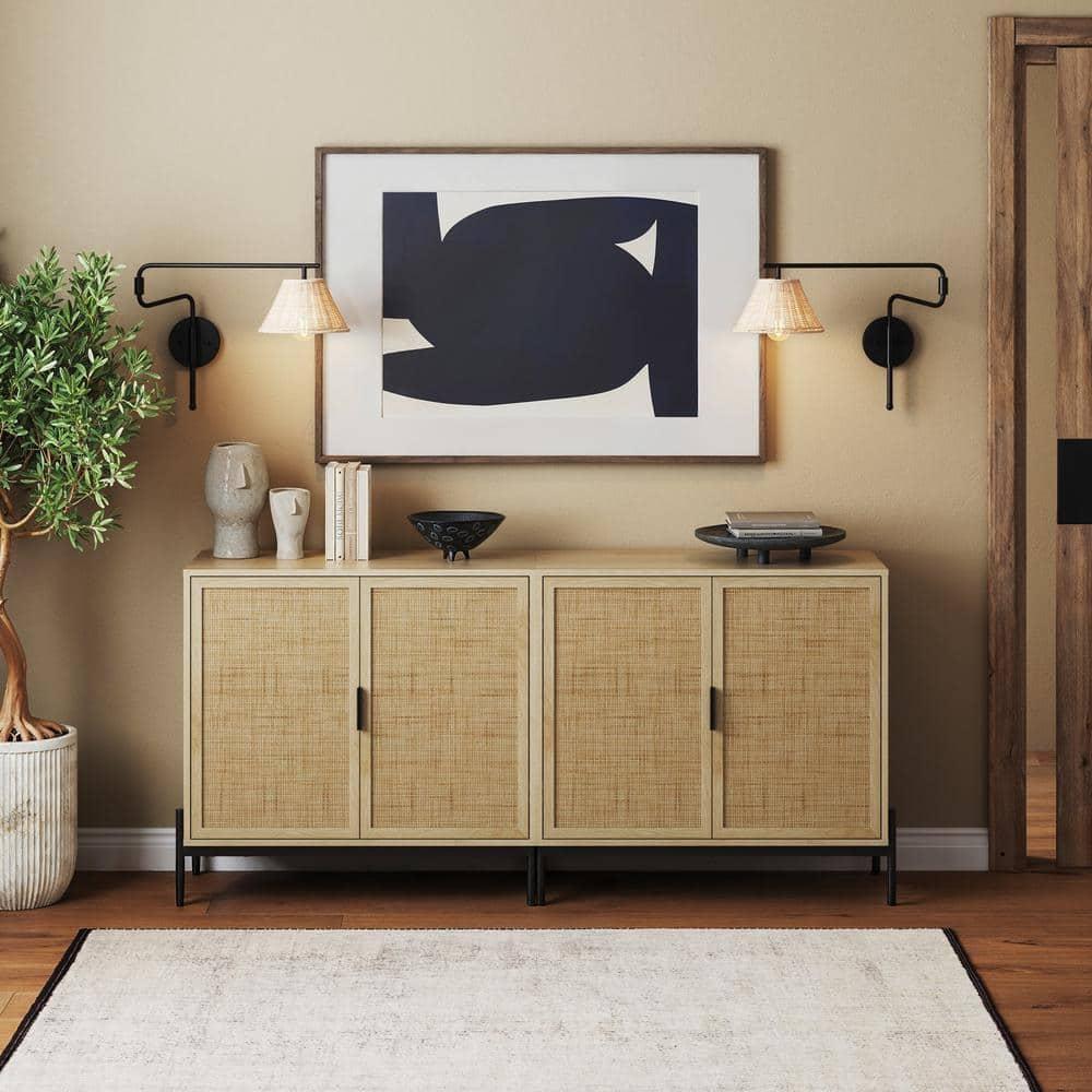 Nathan James Set of 2 Andrew Rattan Storage Cabinet Light Oak