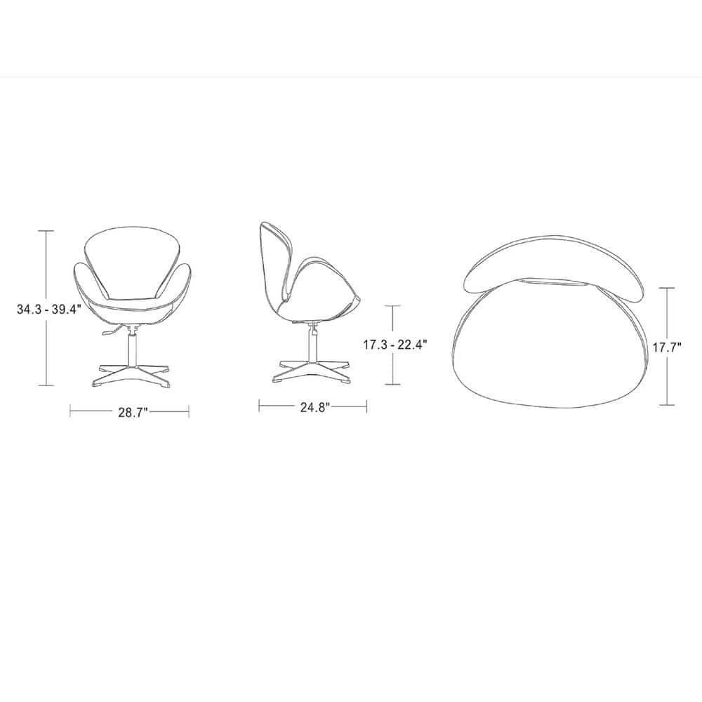 Raspberry Faux Leather Adjustable Swivel Chair White - Manhattan Comfort: Retro Chic, Steel Cross Legs, 39.4" Height