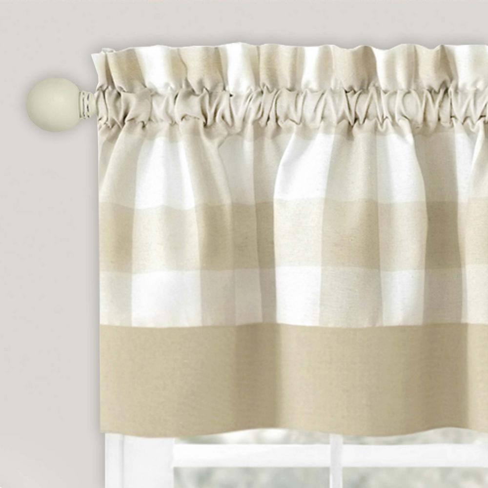Achim Hunter Indoor Polyester/Cotton Light Filtering Checkered Curtain Panel, Tan, 42-in W x 63-in L