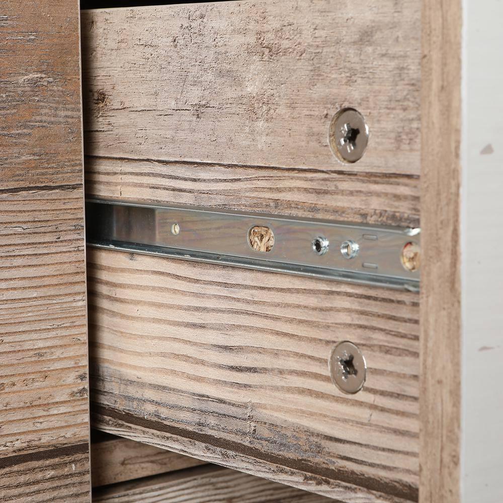 LuxenHome Rustic Wood 4-Drawer 1-Sliding Door Storage Cabinet Brown, White, Gray