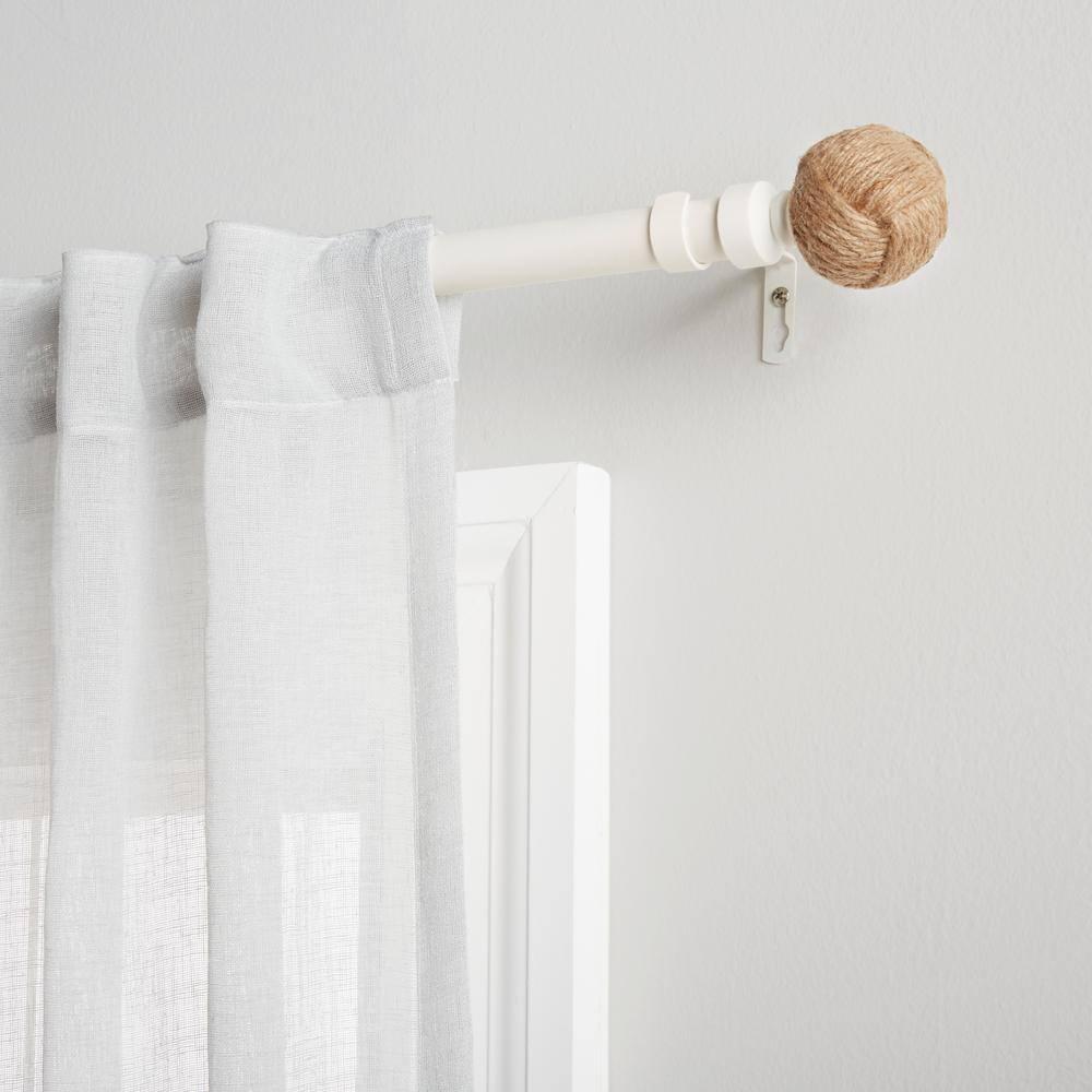 EXCLUSIVE HOME Rope Knot 1" Curtain Rod and Coordinating Finial Set, Matte White, Adjustable 36"-72"