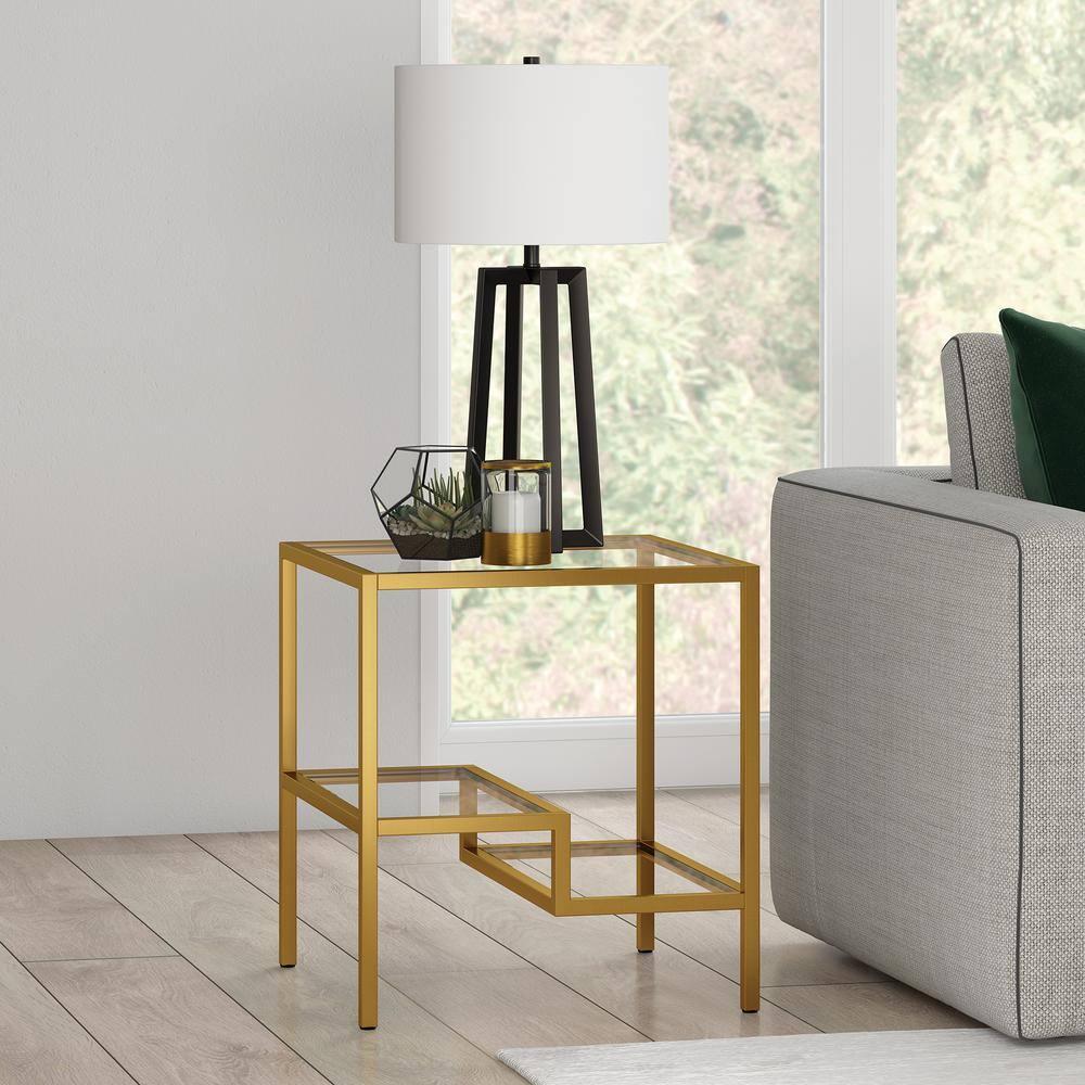Evelyn&Zoe Lovett 20" Wide Square Side Table, Brass
