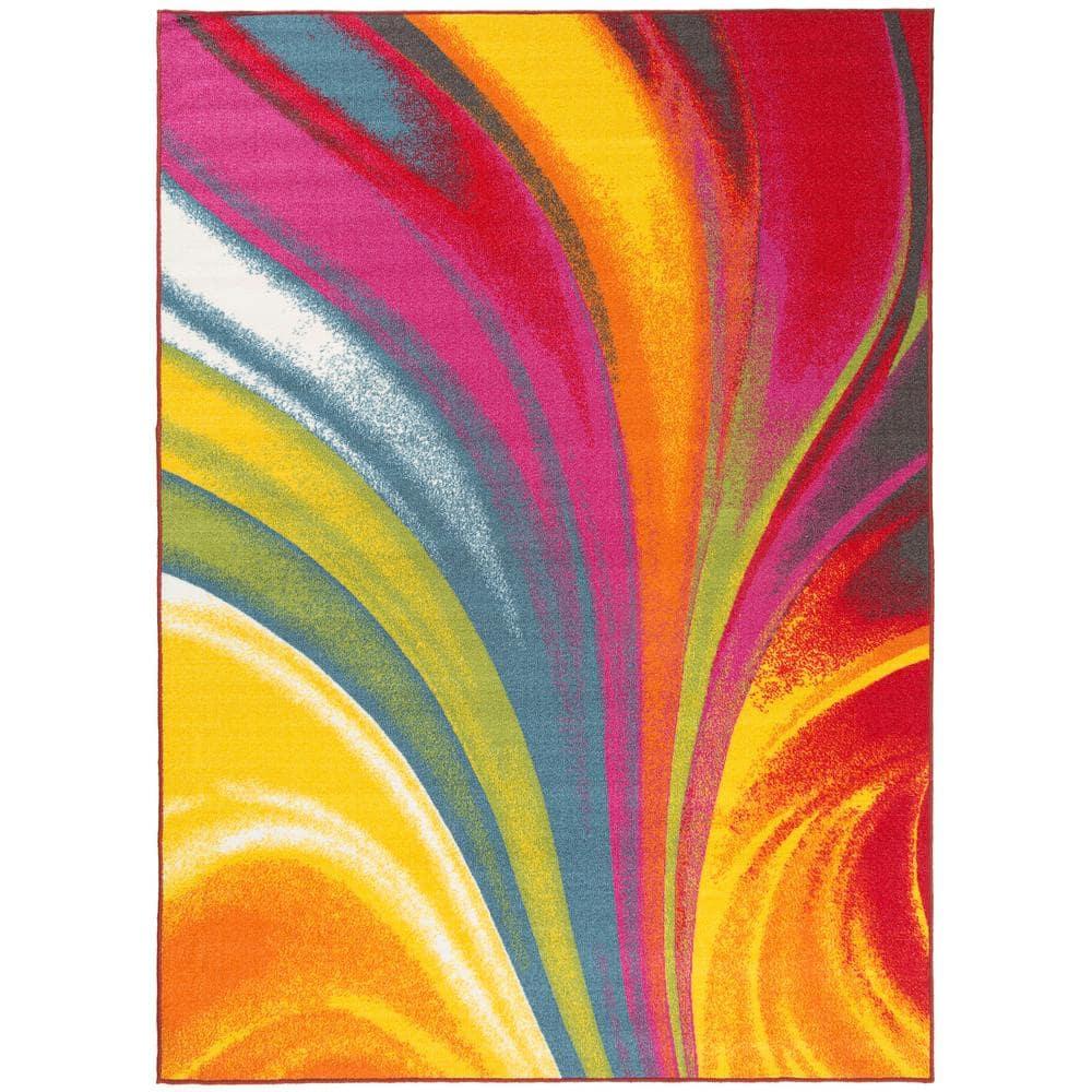 World Rug Gallery Modern Contemporary Waves Multicolored Non-slip (Non-skid) Area Rug - Multi 3'3" x 5'