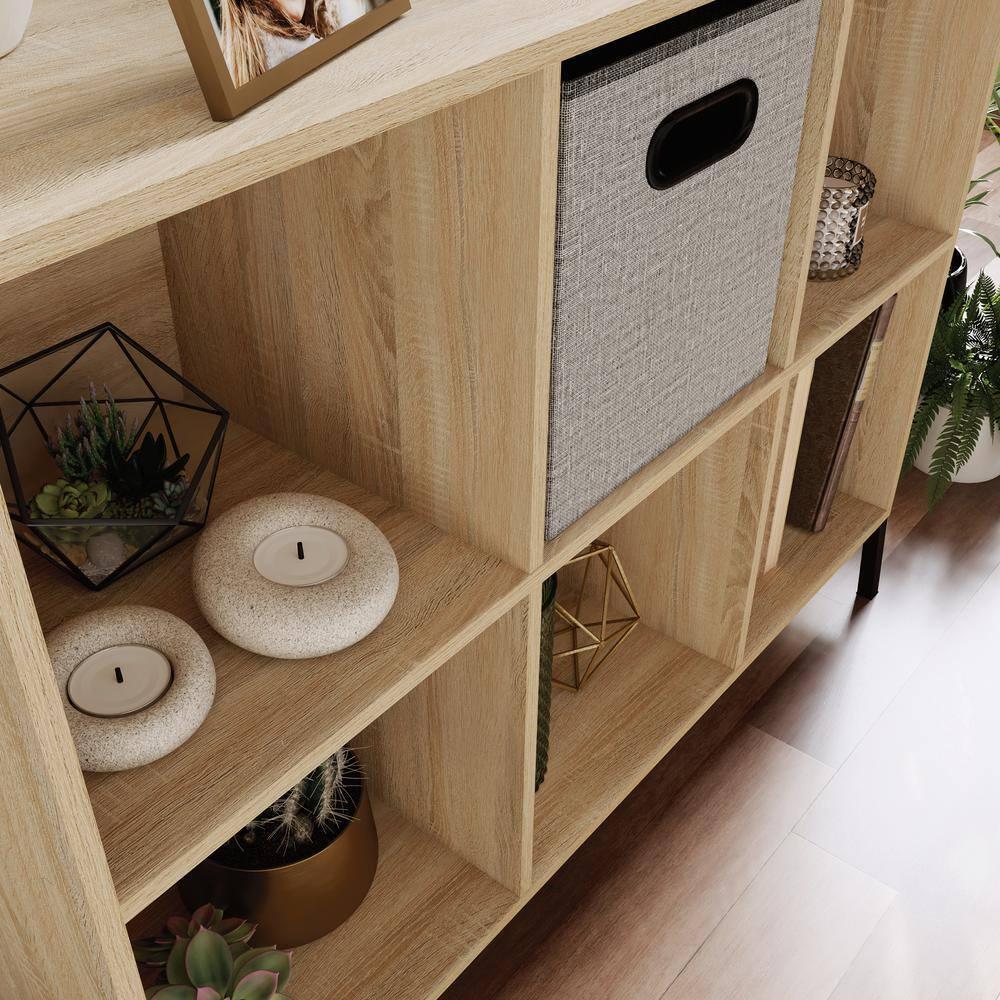 Sauder 27" 6 Cubbies North Avenue Organizer Charter Oak: Modern Metal Frame, 4-Shelf Bookcase, Brown Finish: Storage System Compatible