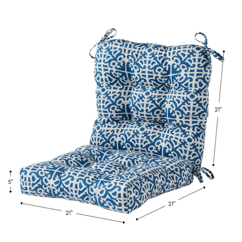 Greendale Home Fashions Indigo Lattice 42 x 21 in. Outdoor Reversible Tufted Chair Cushion