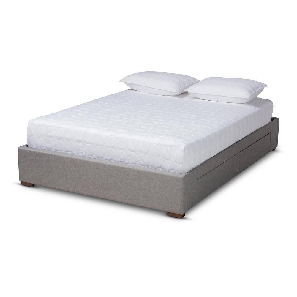 King Leni Bed Frame Gray - Baxton Studio: Storage Drawers, Polyester Upholstery, Foam Padded, Wood Block Feet