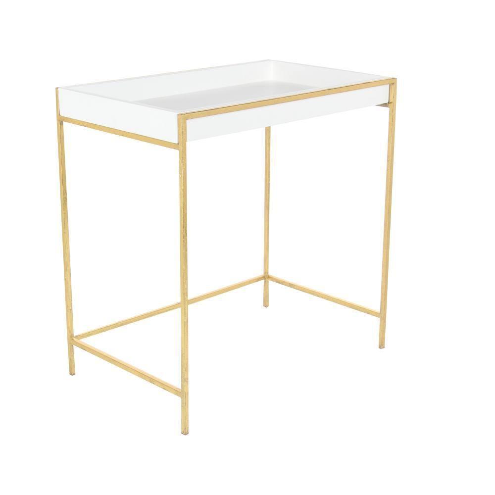 Mercer41 Blaine Wooden Nesting Tray Top Geometric Side End White Accent Table with Gold Metal Legs Set