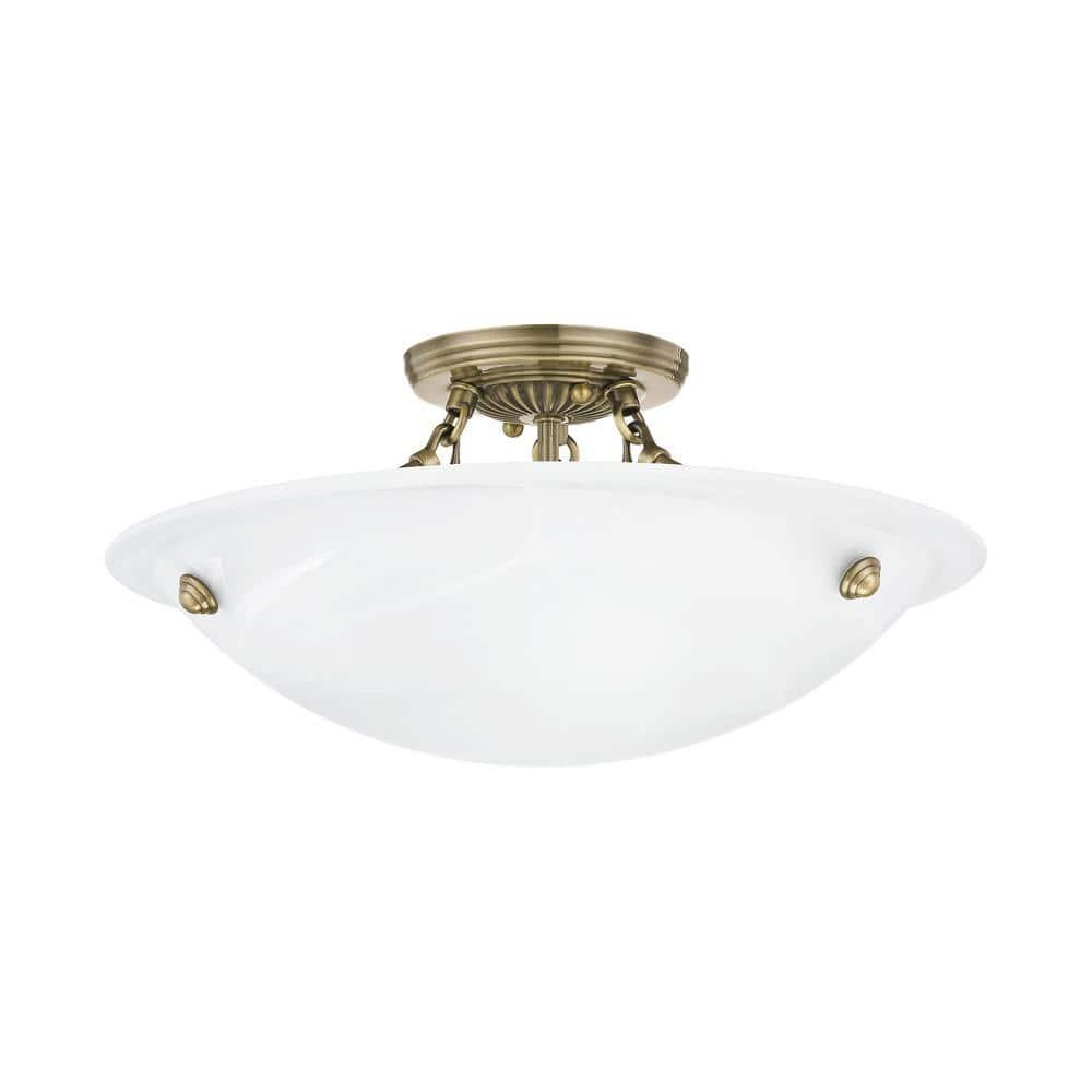 Livex Lighting Oasis 3 - Light Flush Mount in  Antique Brass