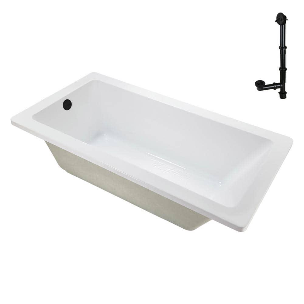 60" x 32" Acrylic Soaking Drop-In Bathtub, Drain Included