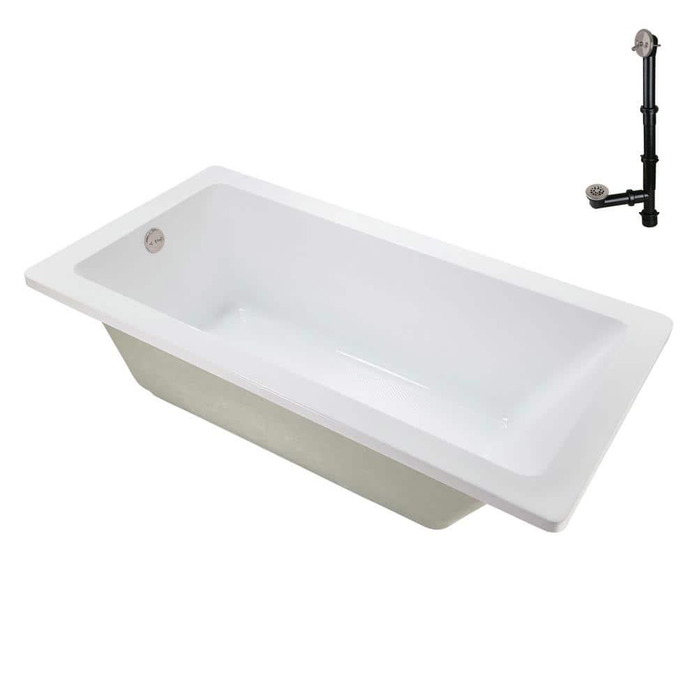 60" x 32" Acrylic Soaking Drop-In Bathtub, Drain Included