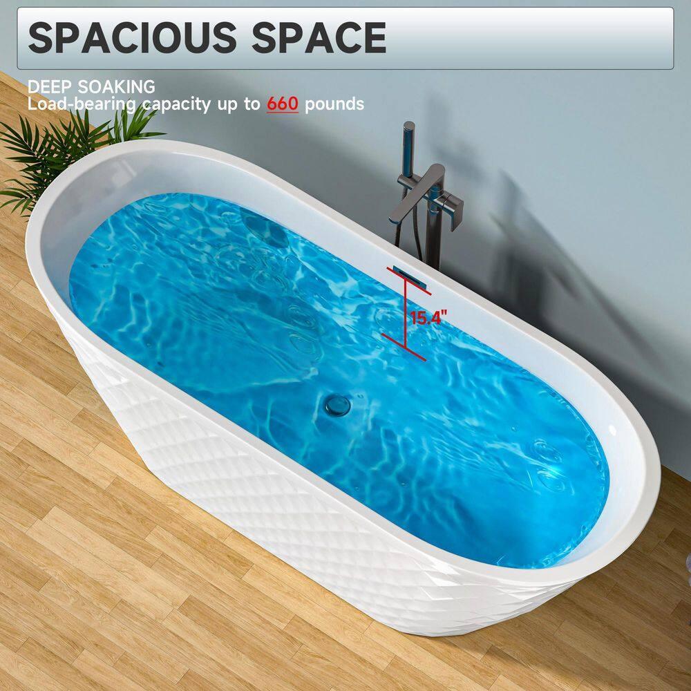 Aguamaph 67" x 31" Acrylic Freestanding Bathtub with Diamond Wave Pattern with Chrome Drain & Overflow T7052886731CW